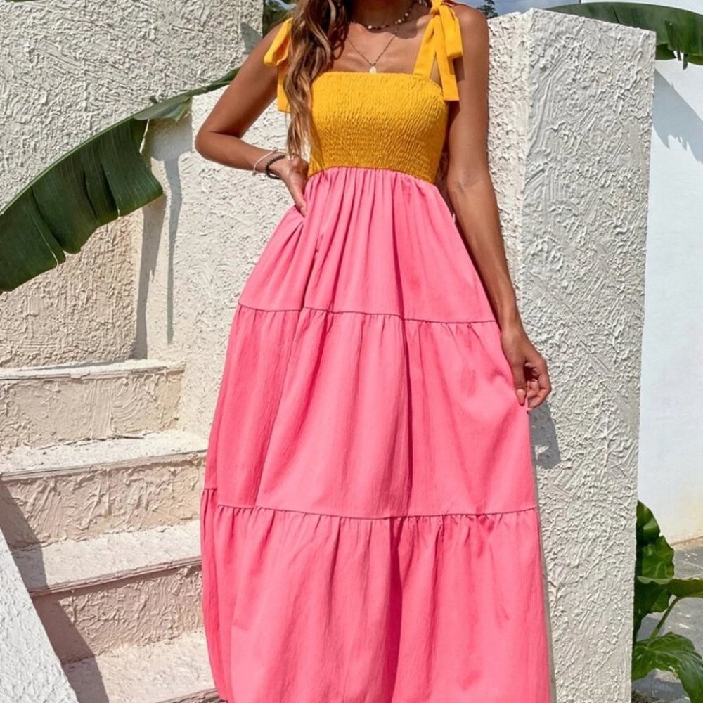 Lemonade ColorBlock Shirred  Ruffled Hem Cami Dress - Picture 10 of 10
